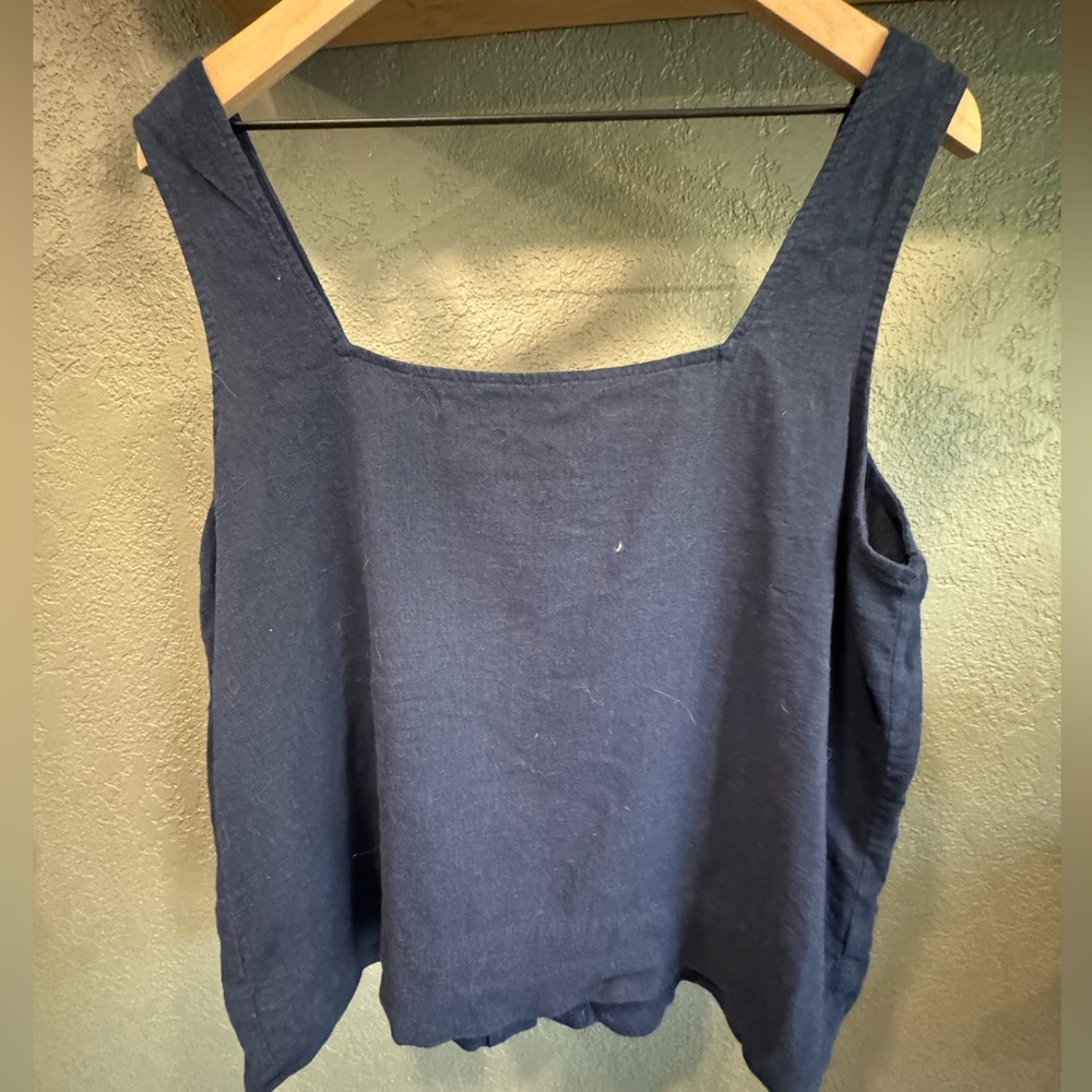 LC Lauren Conrad Navy Square-Neck Linen Blend Tank